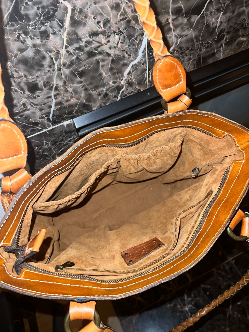 Patricia Nash Rena Burnished Brown Tooled Leather Tote Zip Top Tassels - Picture 3 of 11